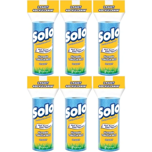 Solo Hijyenik Temizlik Bezi (İç adet 20 Li) (Kokusuz ve Hızla Kuruyan) (6 Lı Set) ürün görseli 1
