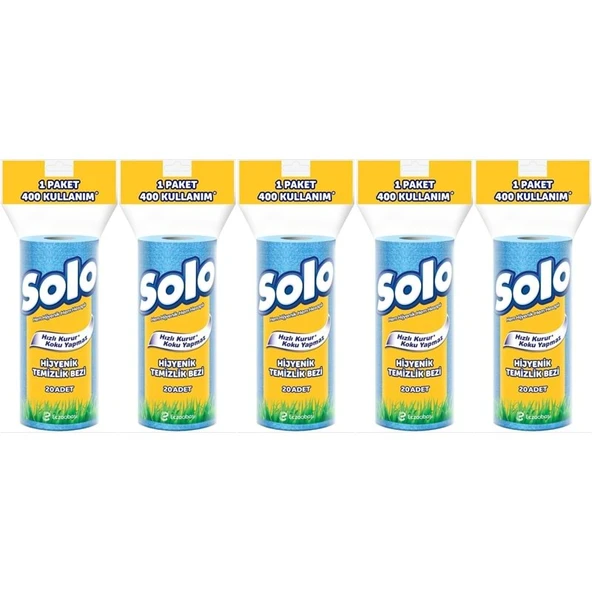 Solo Hijyenik Temizlik Bezi (İç adet 20 Li) (Kokusuz ve Hızla Kuruyan) (5 Li Set) ürün görseli 1