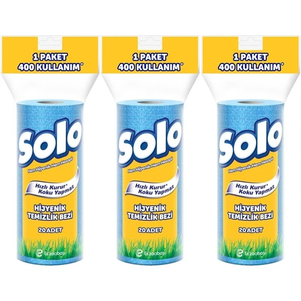 Solo Hijyenik Temizlik Bezi (İç adet 20 Li) (Kokusuz ve Hızla Kuruyan) (3 Lü Set) ürün görseli 1