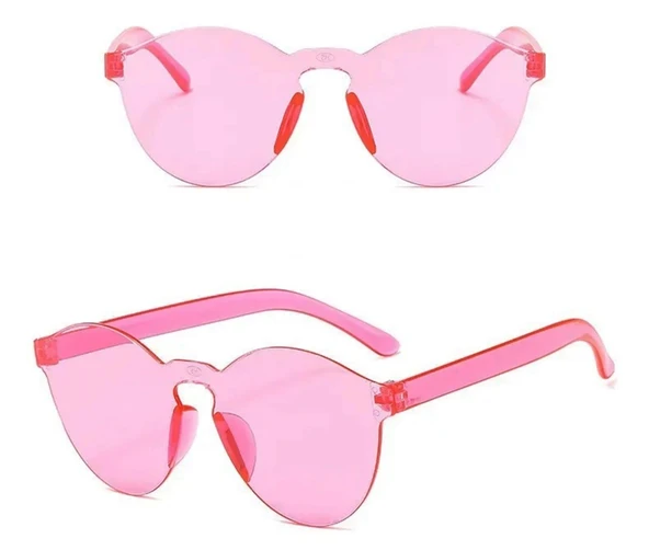 Sert Mika Oval Şekilli Çerçevesiz Pembe Gözlük Retro Parti 5x14 Cm ürün görseli 1