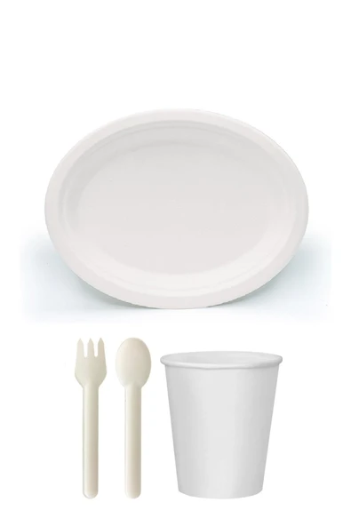 Ekolojik 72 Kişilik Parti Piknik Sofra Sunum Seti - 28x20 Cm. Oval Tabak Bardak Çatal Kaşık Takımı ürün görseli 1