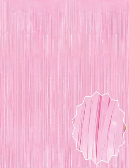 Soft Pembe Püsküllü Kapı Perdesi - Parti, Baby Shower, Cinsiyet Partisi 1x2 M ürün görseli 1