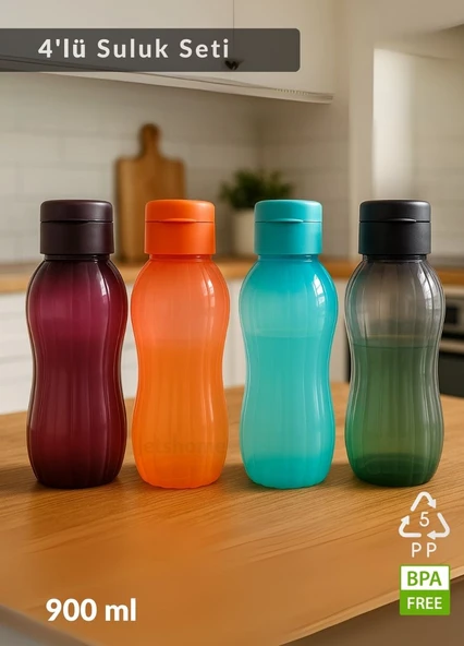 Suluk 4'lü Set Su Şişesi BPA Free Okul Suluğu PP-5 Suluk Spor Okul Ofis Suluğu 900 ml ürün görseli 1