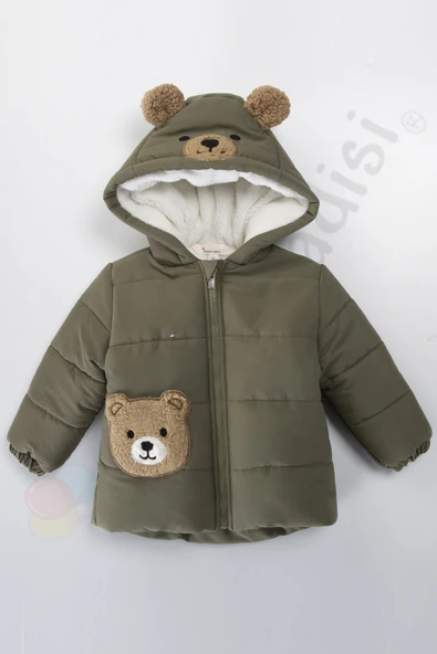 Ayıcıklı İçi Peluş Kürklü Fermuarlı Kapitone Kapüşonlu Kar Şişme Kışlık Erkek Bebek Mont Çocuk Kaban ürün görseli 1