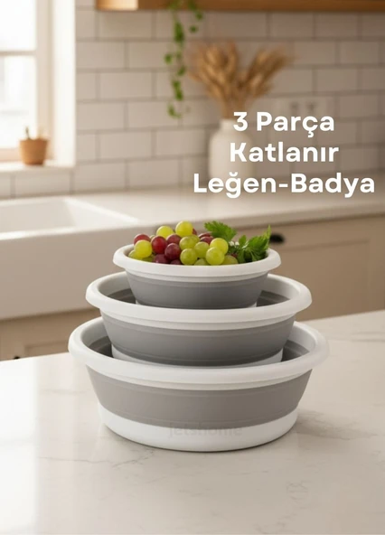 Katlanabilir 3’lü Leğen & Badya Seti – Akordiyon Tasarım, Çeyizlik ve Pratik Kullanım ürün görseli 1