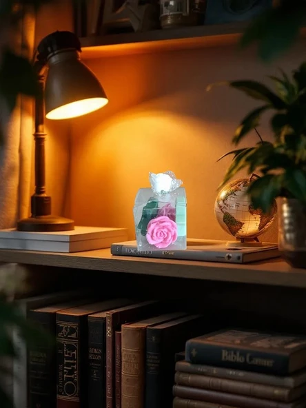 Gül ve yıldız görünümlü Kokulu yeşil pembe  Doğal Dekoratif  mum ürün görseli 1