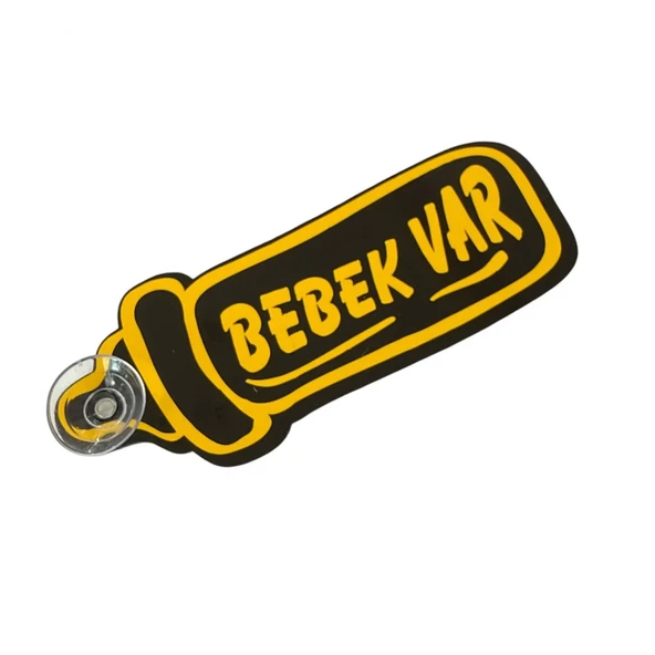 Bebek Var Yazılı Plaka Vantuzlu Pleksi Cam Süsü 13x5cm Siyah Sarı ürün görseli 1