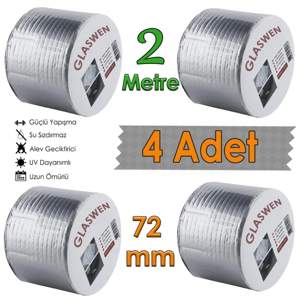 4 Adet Çatı İzolasyon Bandı 72 mm X 2 MT Su Sızdırmazlık Geçirmez Yalıtım Çamur Boru Sakız Tamir Bant ürün görseli 1