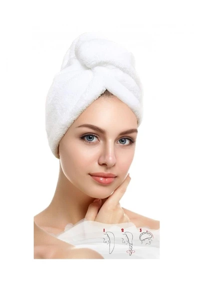 1 Adet Beyaz Mikrofiber Düğmeli Lastikli Banyo Pilaj Havuz Saç Bonesi Saç Havlusu ürün görseli 1