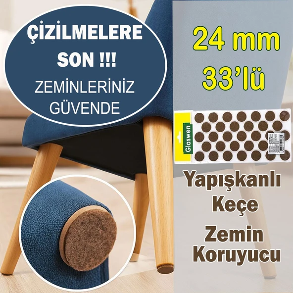 Yapışkanlı Yuvarlak Keçe Masa Sandalye Parke Zemin Ayak Koruyucu Kaydırmaz Keçesi 24 mm (33'LÜ PAKET) ürün görseli 1