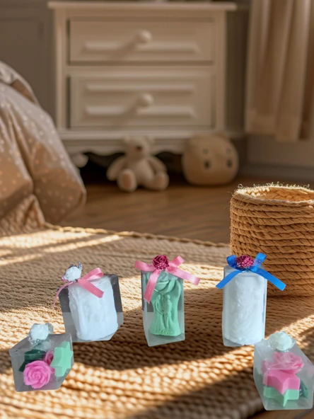 Taçlı prenses romantik aşıklar vesalıncakdaki çocıklar figürlü Doğal çoklu renk 5lı Dekoratif  mum ürün görseli 1