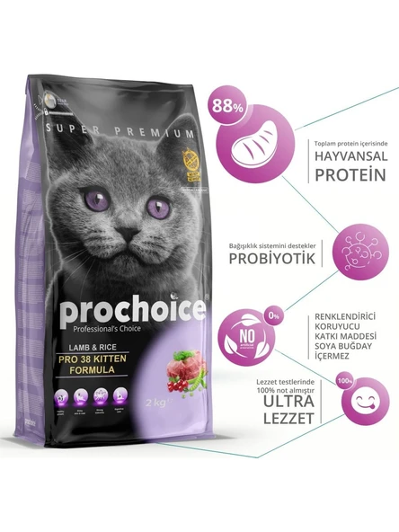 Pro Choice Pro 38 Kitten Kuzu Etli Yavru Kedi Maması 2 Kg ürün görseli 1