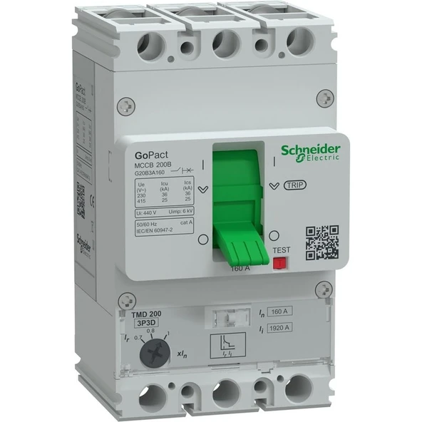 Schneider GOPACT MCCB G20B3A50 160A 25kA AYAR SAHALI ŞALTER (200B, 3P3D) ürün görseli 1