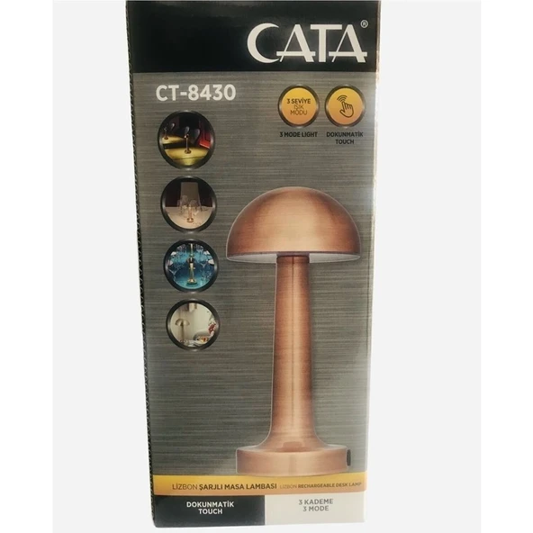 Cata Ct-8430 Retro Bakır Dokunmatik Şarjlı Led Masa Lambası ürün görseli 1