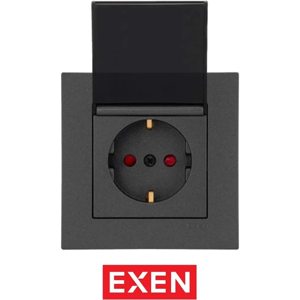 Exen Karell Antrasit Kapaklı Çocuk Korumalı Topraklı Priz ürün görseli 1