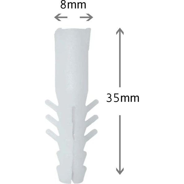 Mutlusan Plastik Dübel 8Mm Beyaz (100'Adet) ürün görseli 1