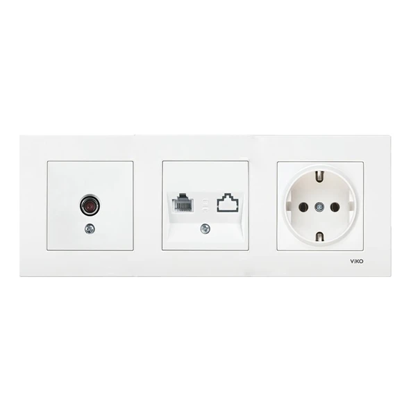 Uzm Light Viko Karre Beyaz Üçlü Set Tv Uydu Priz, Nümeris, Topraklı Priz ürün görseli 1