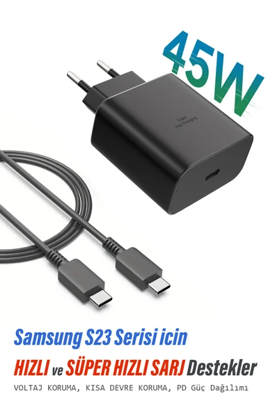 EXENAR Samsung Galaxy S23 Uyumlu Şarj Cihazı S23 Ultra S23+ - S23 FE Şarj Aleti ve Kablosu 45W ürün görseli 1