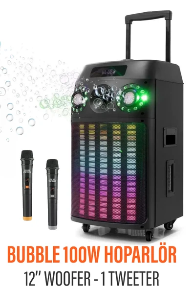 EXENAR Büyük Boy Bluetooth Hoparlör Speaker 12" Woofer 1 Tweeter 100W 2 Mikrofon Hoparlör Baloncuklu ürün görseli 1