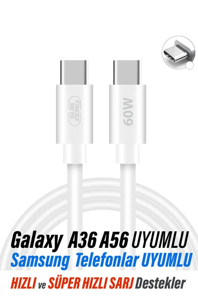 Samsung Galaxy A36 - A56 Uyumlu Type-C to Type-C Şarj Kablosu 60W Süper Hızlı Şarj Destekler ürün görseli 1