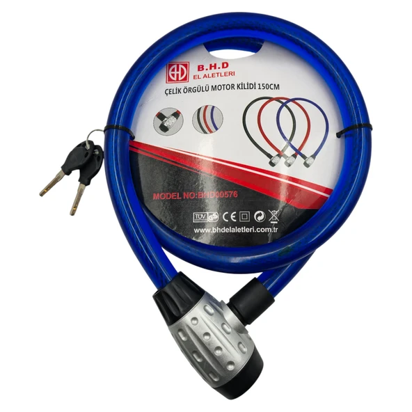 Fixonic B.H.D BHD00576 150cm 25mm Motosiklet Kilidi PVC Kaplı Çelik Halatlı Anahtarlı ürün görseli 1