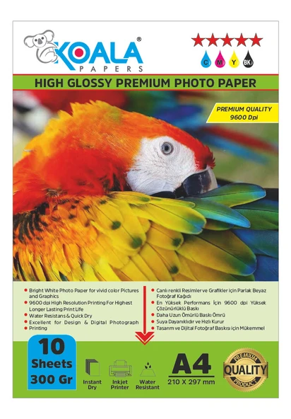 Koala Papers Canon E414 Yazıcı için Pg-46 Cl-56 ile uyumlu Premium Parlak Çift Taraflı double Side A4 Fotoğraf kağıdı 300 gr. 10 Adet ürün görseli 1