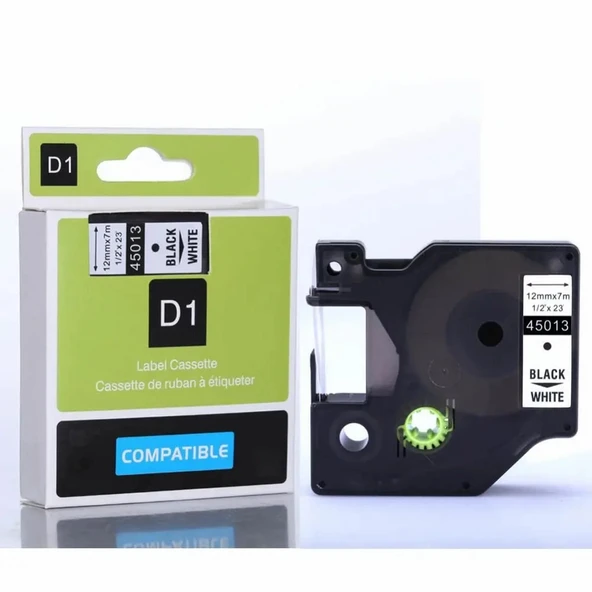 Puun Puun Dymo D1 45013 S0720530 12mm X 7 Mt. Muadil Beyaz Etikete Siyah Yazı Etiket Kaseti ürün görseli 1