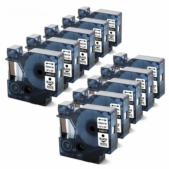 Puun Puun Dymo D1 45013 S0720530 12mm X 7 Mt. Muadil Beyaz Etikete Siyah Yazı Etiket Kaseti 10 Adet ürün görseli 1