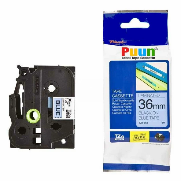 PTTAVM: Puun Puun Brother P-Touch TZE-561 36mm X 8m Mavi Üzerine