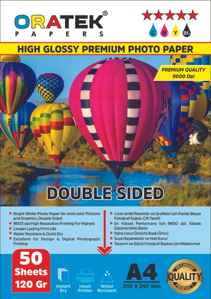 Oratek Epson 103 L3210 Fotoğraf Kağıdı A4 Premium Parlak Çift Taraflı 120 gr 50 Adet ürün görseli 1