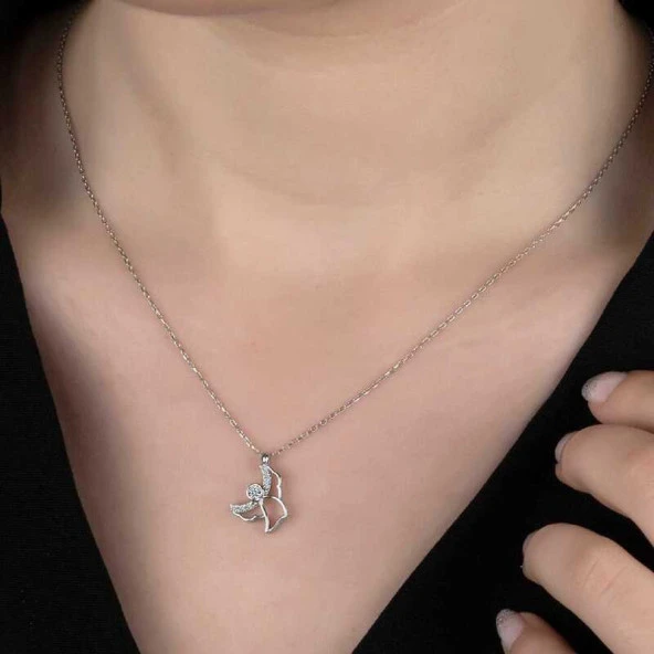 Swarovski Taşlı Gümüş Melek Bayan Kolye ürün görseli 1