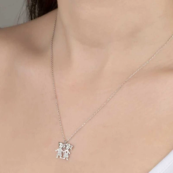Swarovski Taşlı Gümüş Erkek Kız Çocuk Bayan Kolye ürün görseli 1