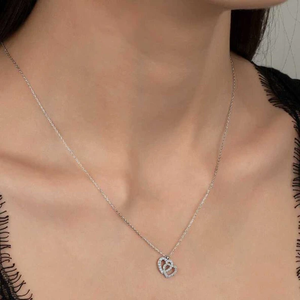 Swarovski Taşlı Gümüş Kalp Bayan Kolye ürün görseli 1
