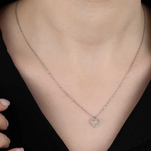Swarovski Taşlı Gümüş Kalp Bayan Kolye ürün görseli 1