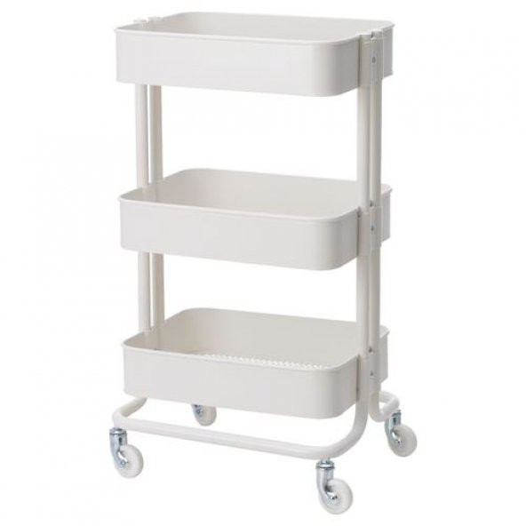 Çelik-Beyaz Servis Arabası 35x45x78 Cm IKEA Banyo Düzenleyici-Raf Ünitesi Tekerli ürün görseli 1
