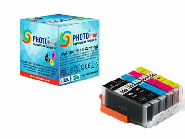 Photo Print Canon Pixma İx6850  Kartuş Set 5 Renk Takım Muadil Yüksek Kapasite 550XL-551XL ürün görseli 1
