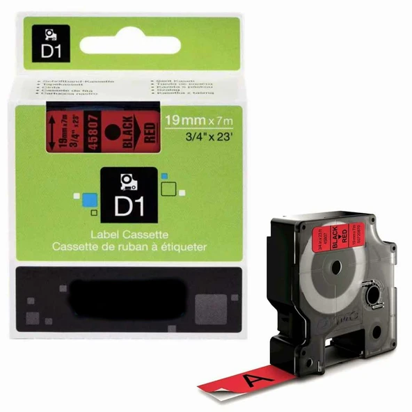 Puun Dymo D1 45807 S0720870 19mm X 7 Mt. Muadil Kırmızı Etikete Siyah Yazı Şerit Etiket Kaseti ürün görseli 1