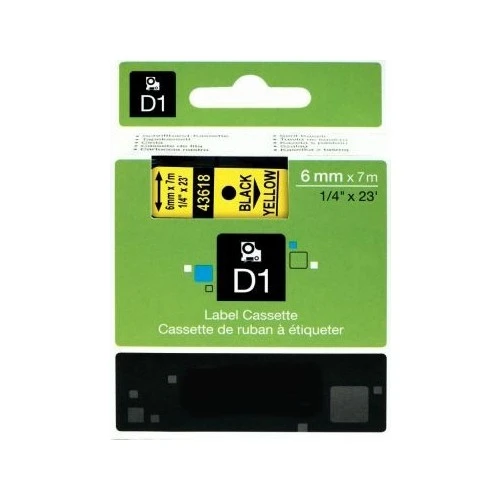 Puun Dymo D1 43618 S0720790  6mm X 7 Mt. Muadil Sarı Etikete Siyah Yazı Şerit Etiket Kaseti ürün görseli 1