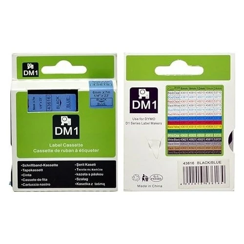 Puun Dymo D1 43616  6mm X 7 Mt. Muadil Mavi Etikete Siyah Yazı Şerit Etiket Kaseti ürün görseli 1