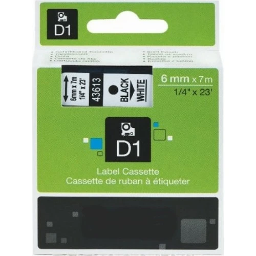 Puun Dymo D1 43613 720780 6mm X 7 Mt. Muadil Beyaz Etikete Siyah Yazı Şerit Etiket Kaseti ürün görseli 1