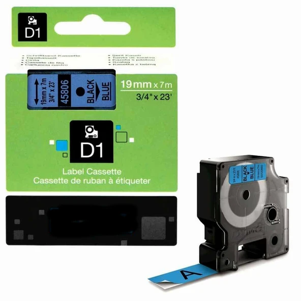 Puun Dymo D1 45806 S0720860 19mm X 7 Mt. Muadil Mavi Etikete Siyah Yazı Şerit Etiket Kaseti ürün görseli 1