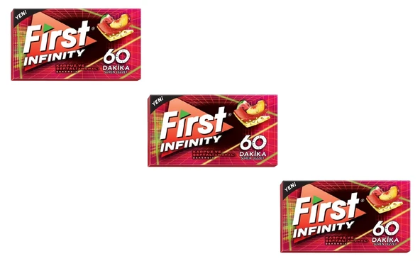 First 60 Dk Infinity Karpuz & Şeftali Aromalı Şekersiz Tatlandırıcılı Sakız - 3'lü Paket ürün görseli 1