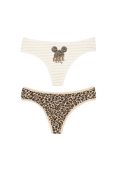 İNSPİRA Pamuklu Elastan Kadın Külot Tanga 2'li Paket Leopar Fare Desenli String Model ürün görseli 1