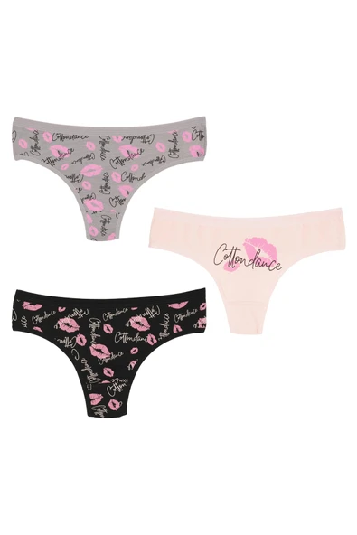 İNSPİRA Pamuklu Elastan Kadın Külot Tanga 3'lü Paket Dudak Desenli Öpücük Kiss String ürün görseli 1