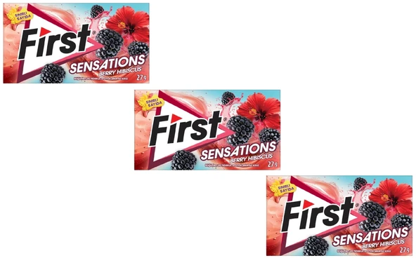 First Sensations Berry Hibiscus Böğürtlen ve Hibiskus Aromalı Şekersiz Tatlandırıcılı Sakız - 3'lü Paket ürün görseli 1