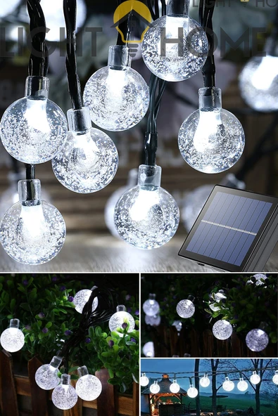 LightHome 50 Led 7 Metre Beyaz Güneş Enerjili Led Işık Solar Bahçe Teras Balkon Ağaç Lambası Aydınlatması ürün görseli 1