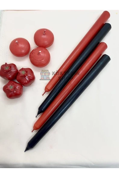 KÖKTEKİN SHOP Siyah Kırmızı Renk Kokulu Konik Şamdan Mum - 4'lü Set ürün görseli 1