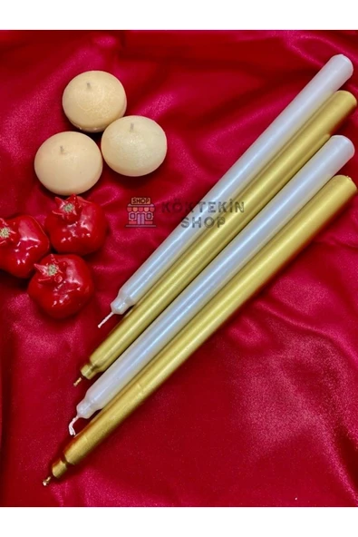 KÖKTEKİN SHOP Gold Beyaz Renk Sedefli Kokulu Konik Şamdan Mum - 4'lü Set ürün görseli 1