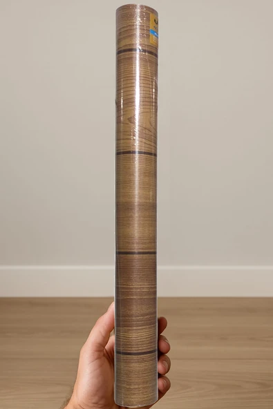 Yapışkanlı Asetat Kahverengi Çizgili Ahşap Desenli 45x200 cm - 1 Adet ürün görseli 1