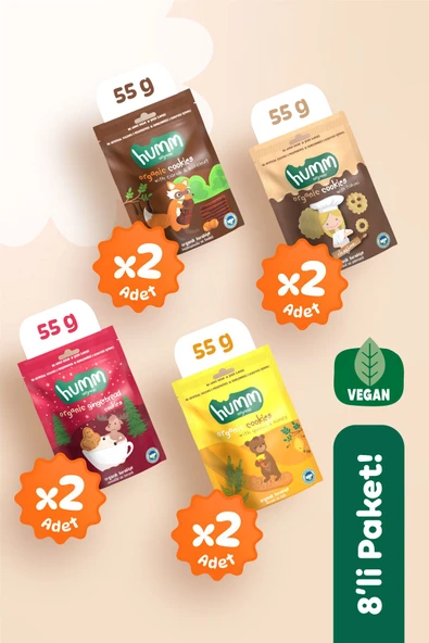 Humm Organic Organik Tatlı Kurabiye Atıştırmalık Paketi - 8 Adet (4 ÇEŞİT) ürün görseli 1